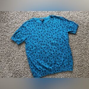 Ann Taylor Blue Black Floral Short Sleeve Sweater Size S Office Classy Top